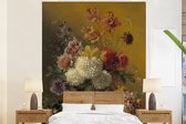 Behang - Fotobehang Stilleven met bloemen - Schilderij van G.J.J Van Os - Breedte 225 cm x hoogte 280 cm