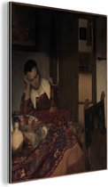 Wanddecoratie Metaal - Aluminium Schilderij Industrieel - Slapend meisje - Johannes Vermeer - 60x80 cm - Dibond - Foto op aluminium - Industriële muurdecoratie - Voor de woonkamer/slaapkamer