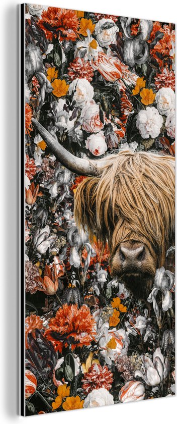 Décoration murale Métal - Peinture Aluminium Industriel - Scottish Highlander - Fleurs - Oranje - 20x40 cm - Dibond - Photo sur aluminium - Décoration murale industrielle - Pour le salon/chambre