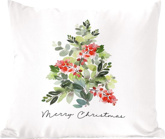 Sierkussens - Kussentjes Woonkamer - 45x45 cm - Kerst - Waterverf - Kerstboom - Kerstversiering - Kerstdecoratie voor binnen - Woonkamer