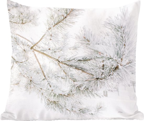 Sierkussens - Kussentjes Woonkamer - 60x60 cm - Winter - Takken - Sneeuw - Kerstversiering - Kerstdecoratie voor binnen - Woonkamer