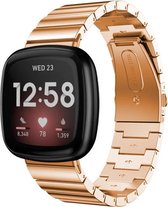 Bandje Voor Fitbit Versa 3 / Sense Stalen Schakel Band - Rose Goud - One Size - Horlogebandje, Armband