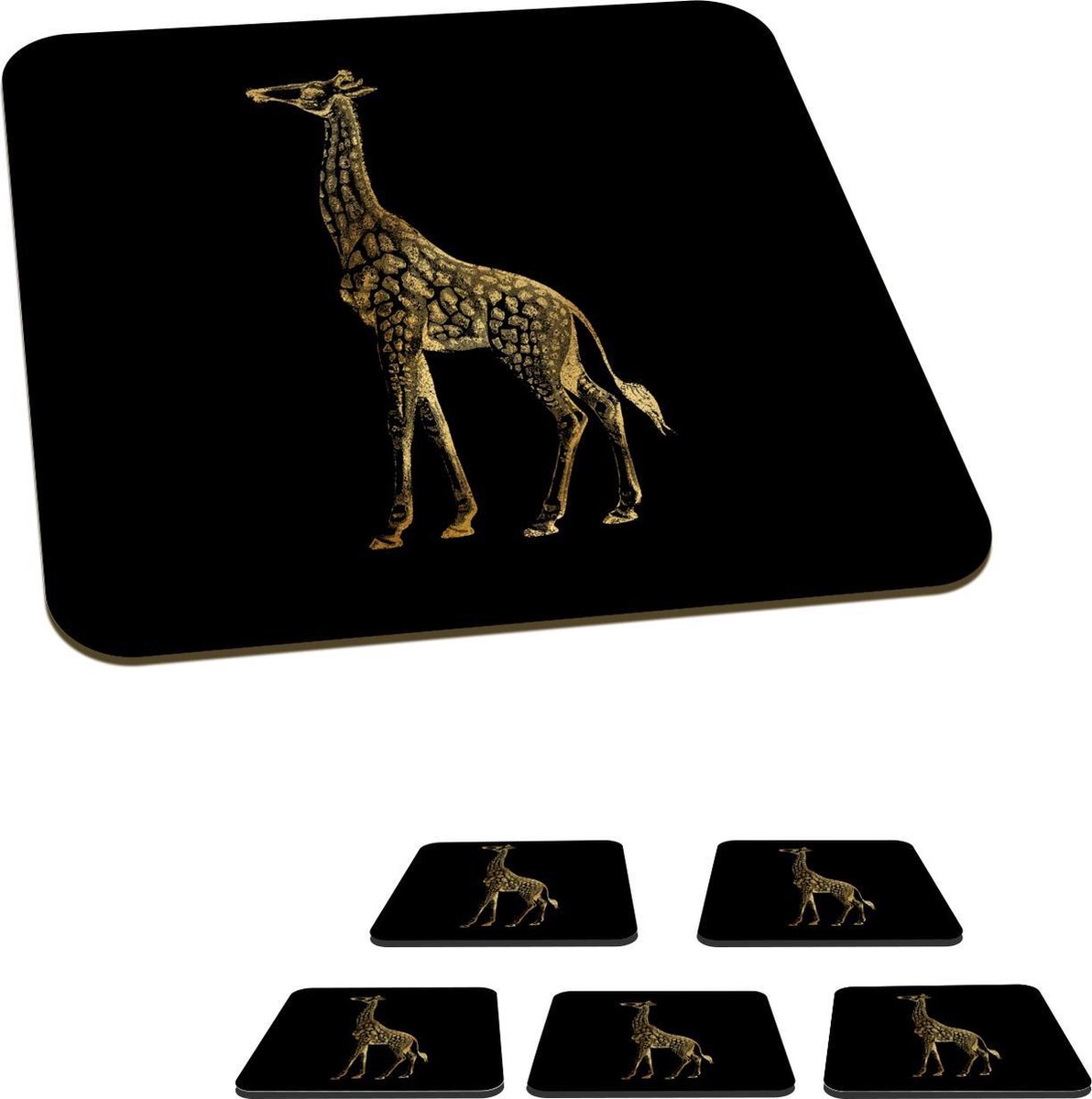 Onderzetters voor glazen - Vintage - Giraf - Goud - 10x10 cm - Glasonderzetters - 6 stuks