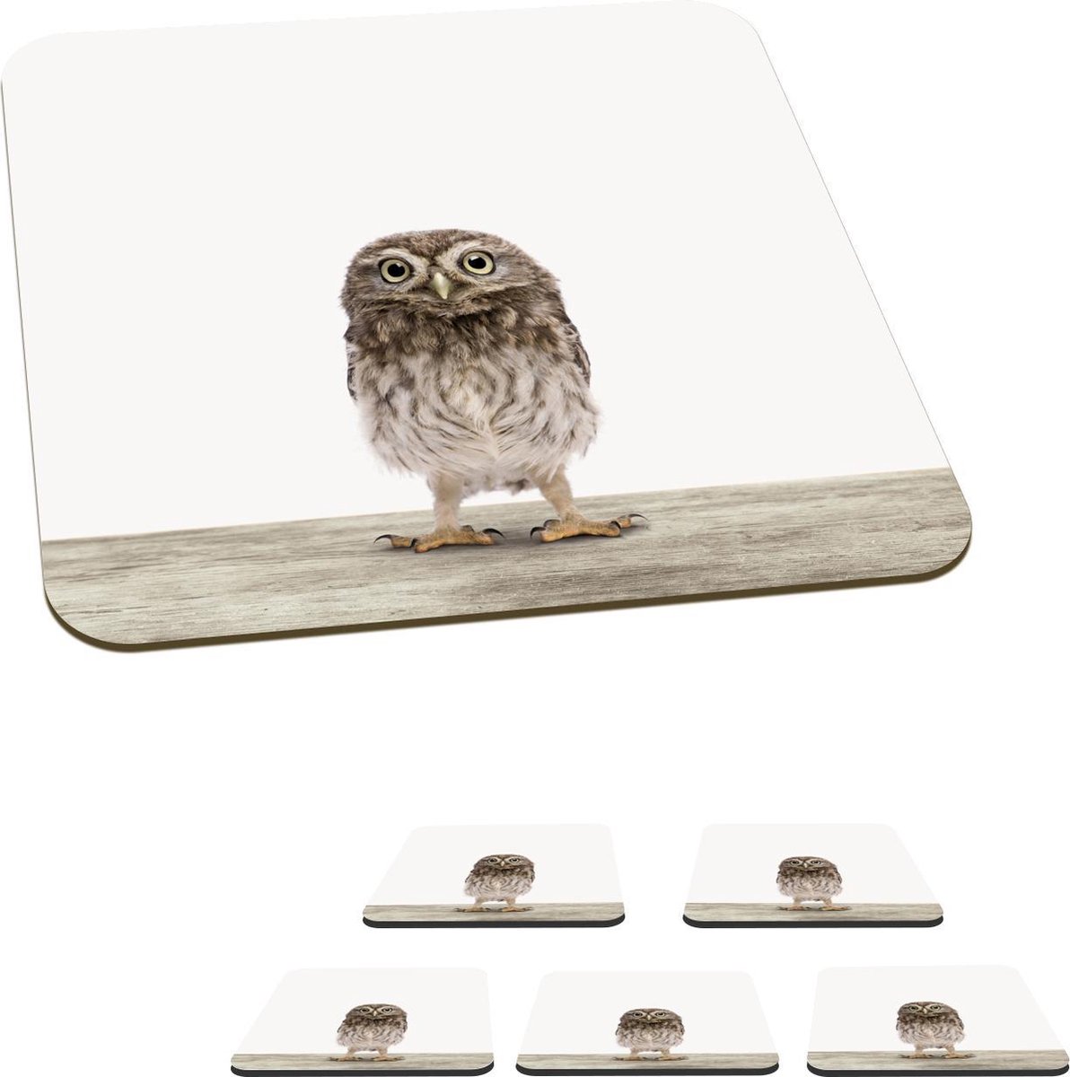 Onderzetters voor glazen - Dieren - Wit - Uil - 10x10 cm - Glasonderzetters - 6 stuks