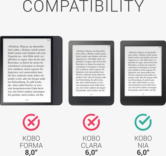 kwmobile e-reader hoesje geschikt voor Kobo Nia hoes - E reader flip case met magnetische sluiting - Ereader cover - Kleurrijk design in roze / blauw / groen van kwmobile — afbeelding 2