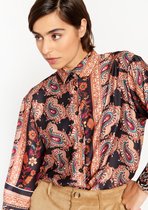 LOLALIZA Satijnen oversized shirt met print - Roest - Maat 38