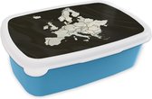 Broodtrommel Blauw - Lunchbox - Brooddoos - Kaart - Europa - Zwart - 18x12x6 cm - Kinderen - Jongen
