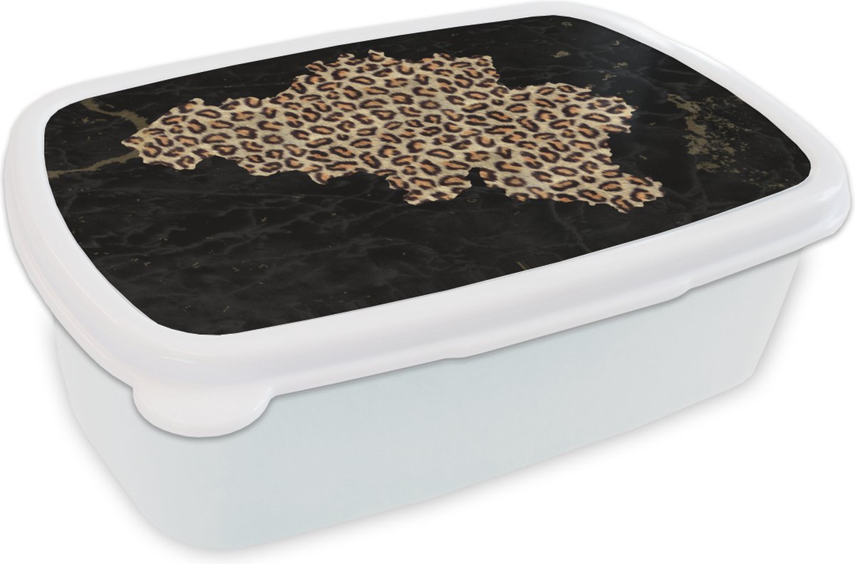 Broodtrommel Wit - Lunchbox - Brooddoos - Kaart - België - Panterprint - 18x12x6 cm - Volwassenen