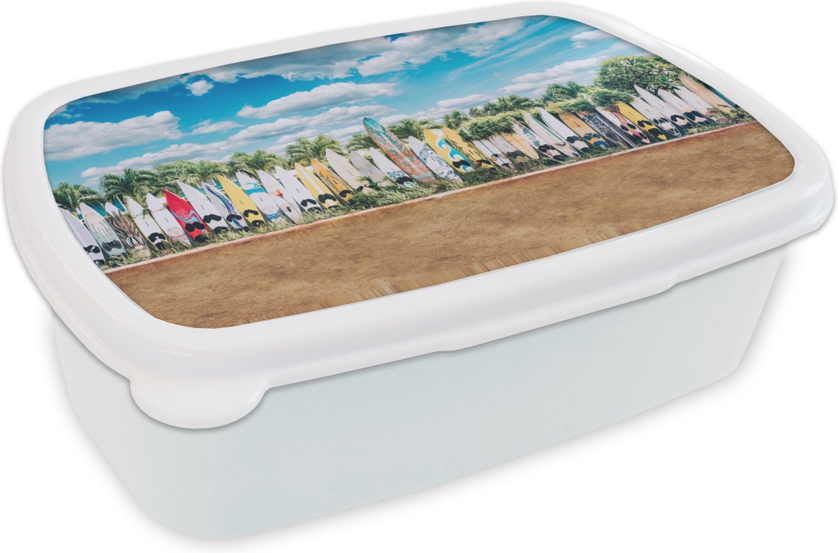 Broodtrommel Wit - Lunchbox - Brooddoos - Surfplanken op een rij - 18x12x6 cm - Volwassenen