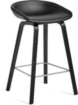 HAY - About A Stool AAS 33 - Zithoogte 75 cm - voetbank roestvrij staal - Leer - zwart gebeitst