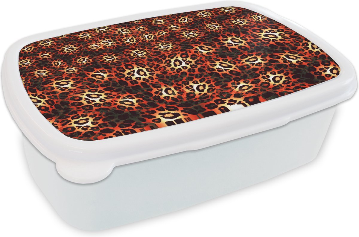 Broodtrommel Wit - Lunchbox - Brooddoos - Luipaardprint - Design - Oranje - 18x12x6 cm - Volwassenen