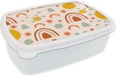 Broodtrommel Wit - Lunchbox - Brooddoos - Weer - Patroon - Pastel - 18x12x6 cm - Volwassenen