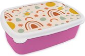 Broodtrommel Roze - Lunchbox - Brooddoos - Weer - Patroon - Pastel - 18x12x6 cm - Kinderen - Meisje