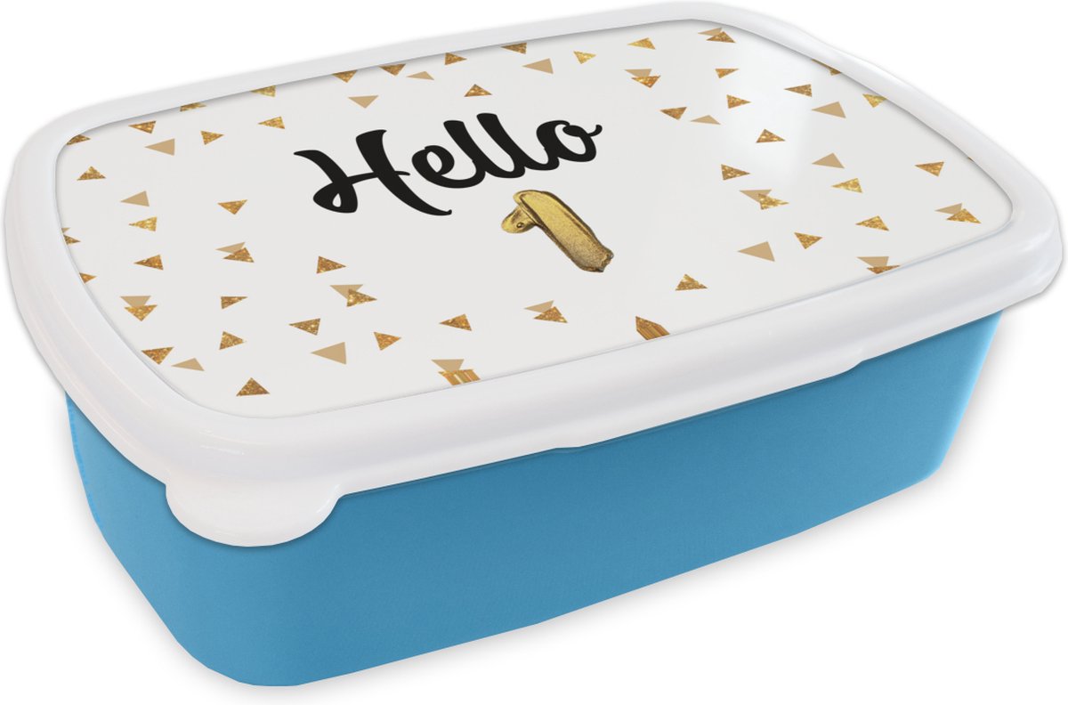 Broodtrommel Blauw - Lunchbox - Brooddoos - Jubileum - Goud - 1 jaar - 18x12x6 cm - Kinderen - Jongen