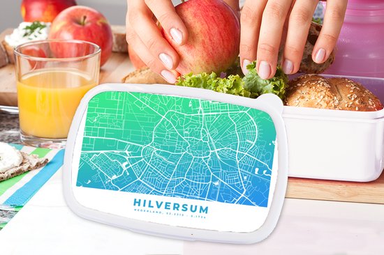 Boîte à pain Wit - Boîte à lunch - Boîte à pain - Plan de la ville - Hilversum - Vert - Blauw - 18x12x6 cm - Adultes