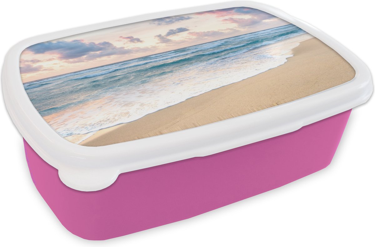 Broodtrommel Roze - Lunchbox - Brooddoos - Strand - Wolken - Pastel - 18x12x6 cm - Kinderen - Meisje