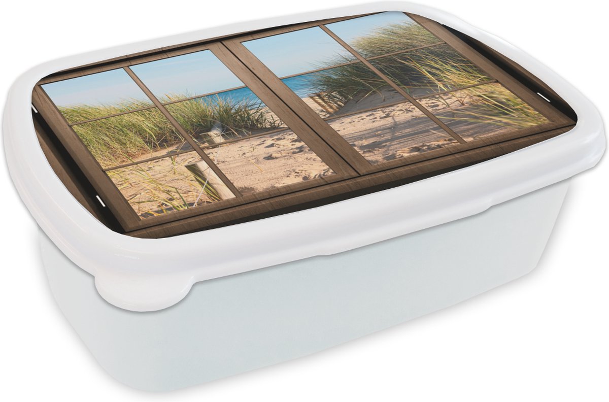 Broodtrommel Wit - Lunchbox - Brooddoos - Doorkijk - Strand - Gras - 18x12x6 cm - Volwassenen