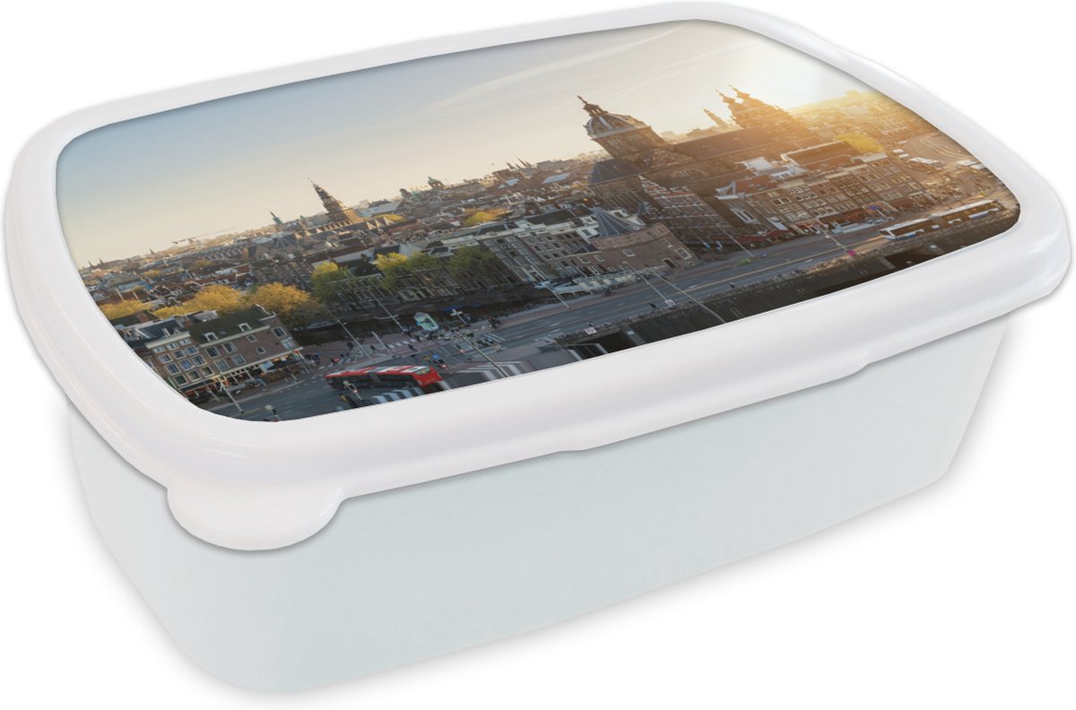 Broodtrommel Wit - Lunchbox - Brooddoos - Amsterdam - Zon - Nederland - 18x12x6 cm - Volwassenen