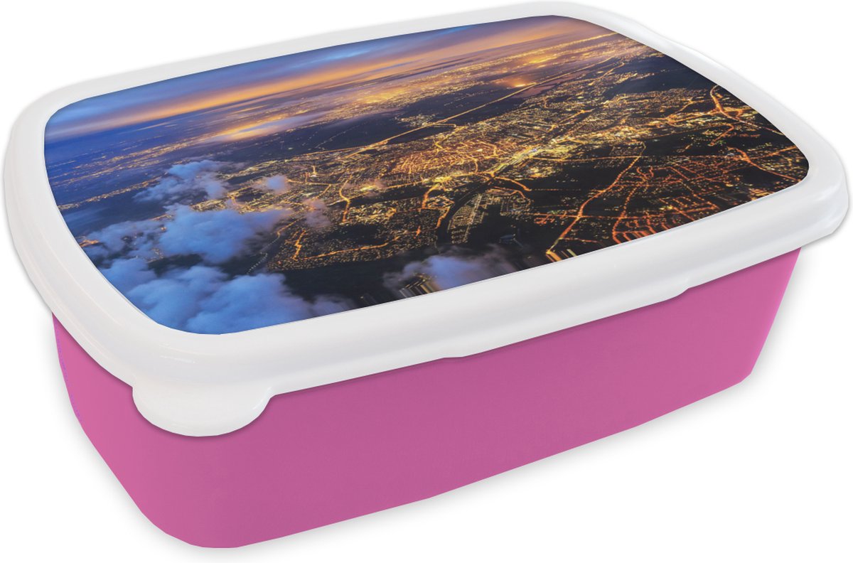 Broodtrommel Roze - Lunchbox - Brooddoos - Leiden - Zon - Lucht - 18x12x6 cm - Kinderen - Meisje