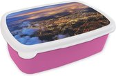 Broodtrommel Roze - Lunchbox - Brooddoos - Leiden - Zon - Lucht - 18x12x6 cm - Kinderen - Meisje