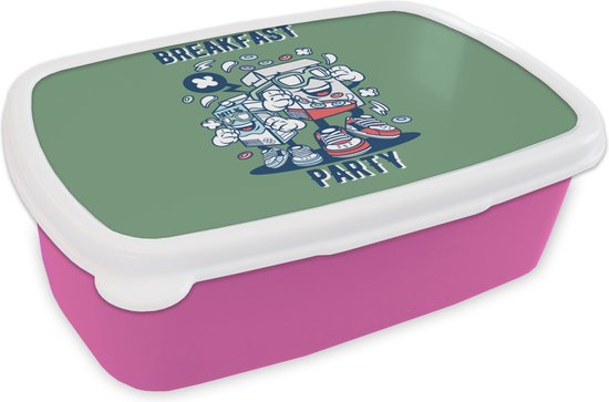Broodtrommel Roze - Lunchbox - Brooddoos - Vintage - Melk - Cornflakes - 18x12x6 cm - Kinderen - Meisje