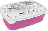 Broodtrommel Roze - Lunchbox - Brooddoos - Kaart - Dordrecht - Zwart - wit - 18x12x6 cm - Kinderen - Meisje