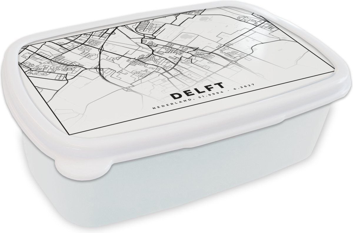 Broodtrommel Wit - Lunchbox - Brooddoos - Kaart - Nederland - Delft - 18x12x6 cm - Volwassenen