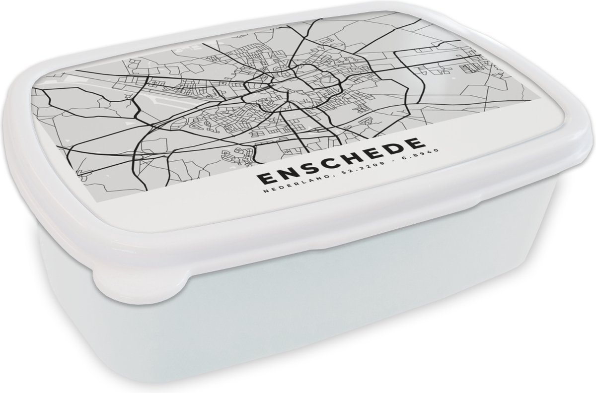 Broodtrommel Wit - Lunchbox - Brooddoos - Kaart - Enschede - Nederland - 18x12x6 cm - Volwassenen