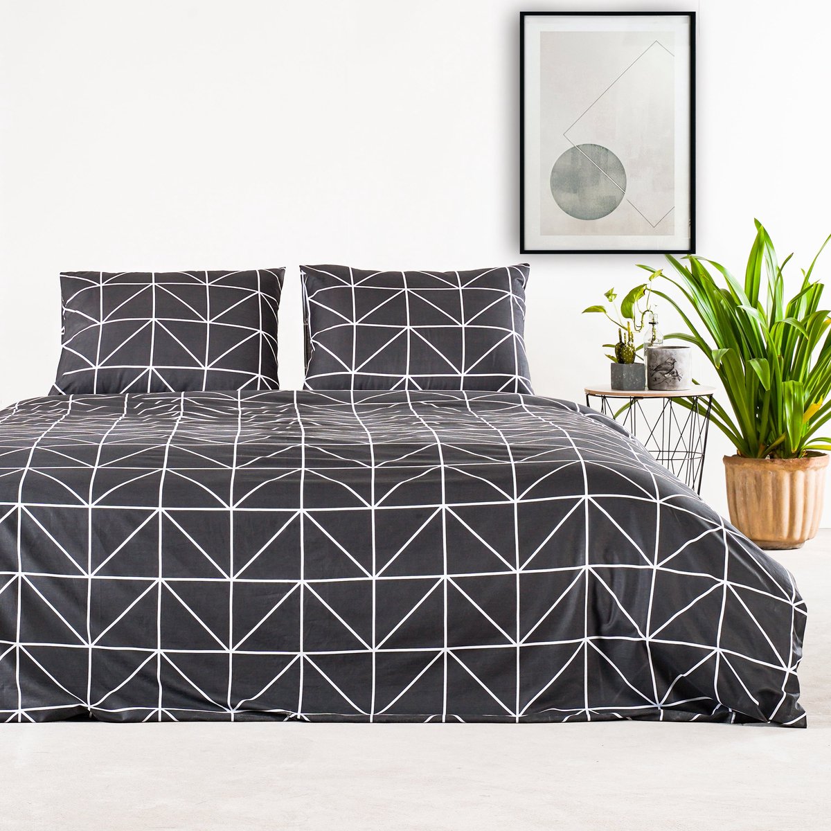 Charm & Co Geometric - Dekbedovertrek - Lits-jumeaux - 240 x 200/220 - Antraciet