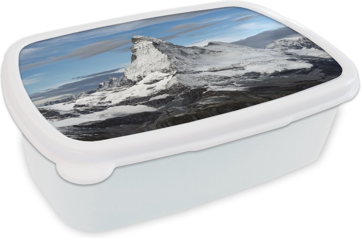 Broodtrommel Wit - Lunchbox - Brooddoos - Wolken boven de Matterhorn in Zwitserland - 18x12x6 cm - Volwassenen