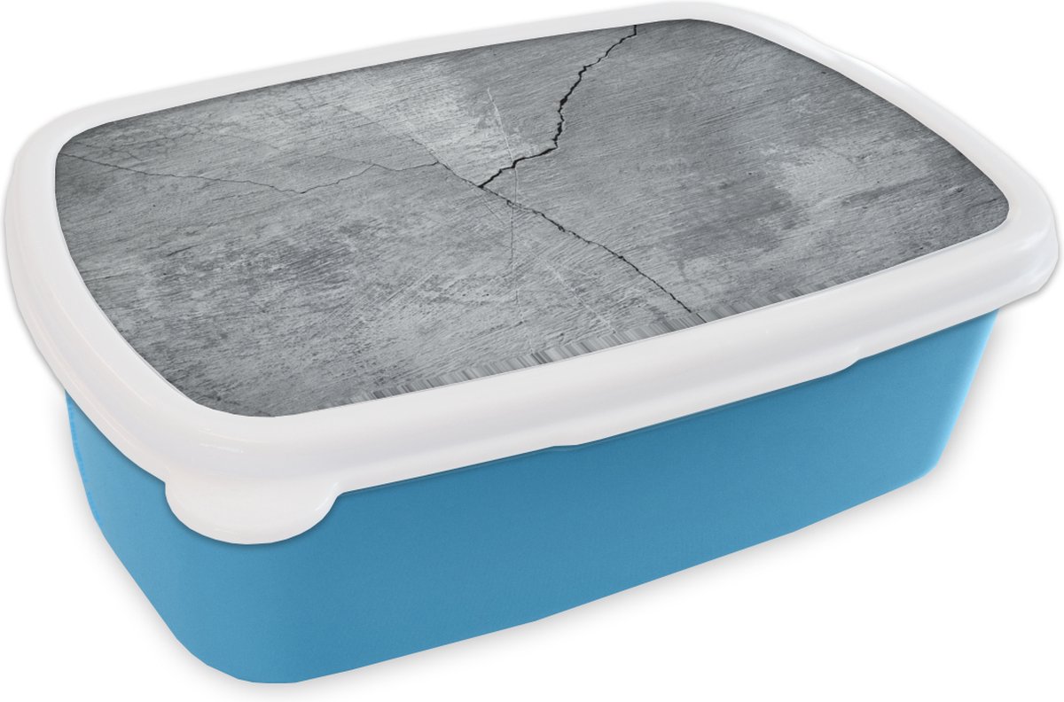 Broodtrommel Blauw - Lunchbox - Brooddoos - Beton - Grijs - Scheur - 18x12x6 cm - Kinderen - Jongen