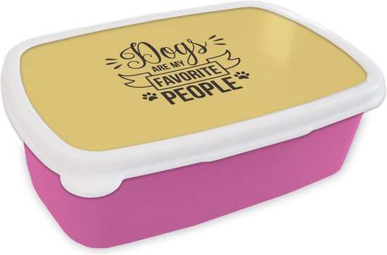 Foto: Broodtrommel roze lunchbox brooddoos dogs are my favorite people quotes spreuken hond 18x12x6 cm kinderen meisje