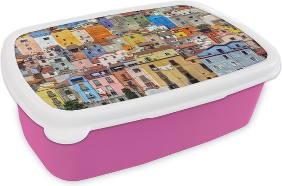 Lunch box Rose - Lunch box - Boîte à pain - Les maisons colorées en Sardaigne - 18x12x6 cm - Enfants - Fille