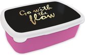 Broodtrommel Roze - Lunchbox - Brooddoos - Quotes - Relax - Goud - Zwart - 18x12x6 cm - Kinderen - Meisje