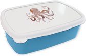 Broodtrommel Blauw - Lunchbox - Brooddoos - Octopus - Zeedieren - Wit - Waterverf - 18x12x6 cm - Kinderen - Jongen