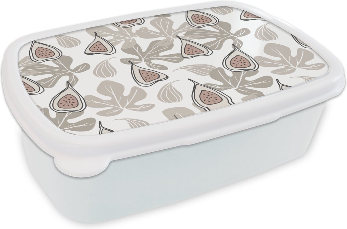 Broodtrommel Wit - Lunchbox - Brooddoos - Zomers - Vijgen - Bladeren - 18x12x6 cm - Volwassenen