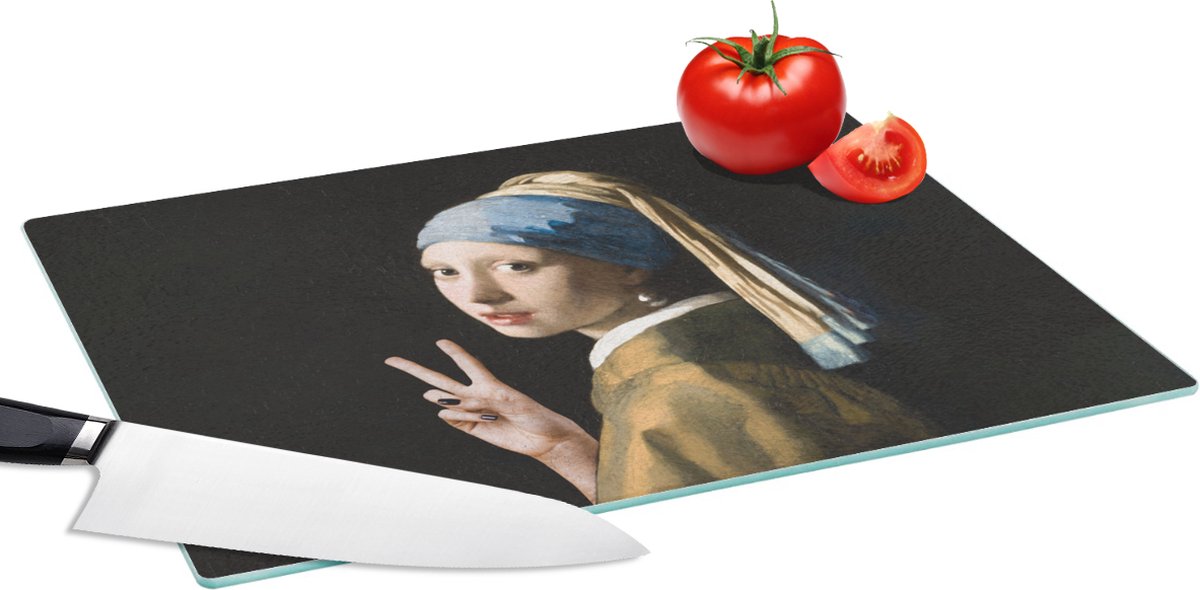 Glazen Snijplank - 39x28 - Meisje met de parel - Vermeer - Peace - Snijplanken Glas
