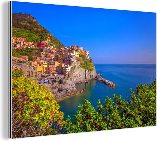 Wanddecoratie Metaal - Aluminium Schilderij Industrieel - Blauwe hemel boven Cinque Terre - 90x60 cm - Dibond - Foto op aluminium - Industriële muurdecoratie - Voor de woonkamer/slaapkamer