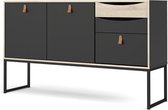 TVILUM Dressoir 2 deuren 3 laden - Decor eiken en zwart - L 147.2 x D 40 x H 86,6 cm - STUBBE