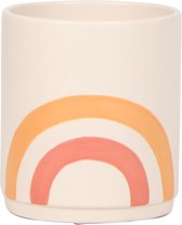 Kolibri Home | Rainbow peach bloempot - Crème keramieken sierpot met print - potmaat Ø9cm