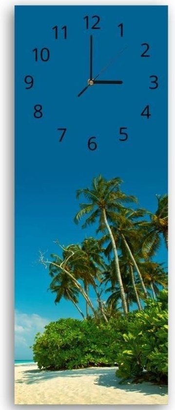 Trend24 - Wandklok - Tropisch Strand - Muurklok - Landschappen - 30x90x2 cm - Blauw