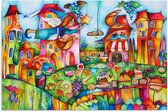 Trend24 - Canvas Schilderij - Fee In Een Kleurrijke Stad - Schilderijen - Voor Jongeren - 100x70x2 cm - Meerkleurig