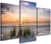 Trend24 - Canvas Schilderij - Strand - Drieluik - Landschappen - 120x80x2 cm - Oranje