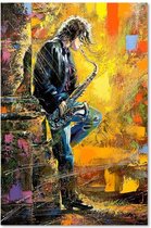 Trend24 - Canvas Schilderij - Muzikant Met Saxofoon - Schilderijen - Mensen - 40x60x2 cm - Meerkleurig