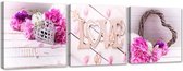 Trend24 - Canvas Schilderij - Symbolen Van Liefde - Schilderijen - Abstract - 90x30x2 cm - Roze