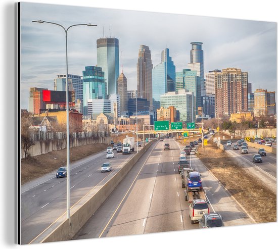 Wanddecoratie Metaal - Aluminium Schilderij - Horizon van de binnenstad van Minneapolis in Noord-Amerika