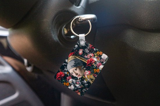 Porte-clés - Fille à la boucle d'oreille en perle - Fleurs - Johannes Vermeer - Cadeaux à distribuer - Plastique