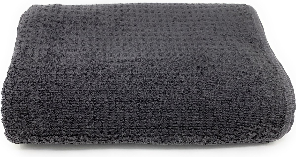 HOMELEVEL Badstof douchehanddoek Altrose 140cm x 70cm 100% katoen Piquee Look - Antraciet