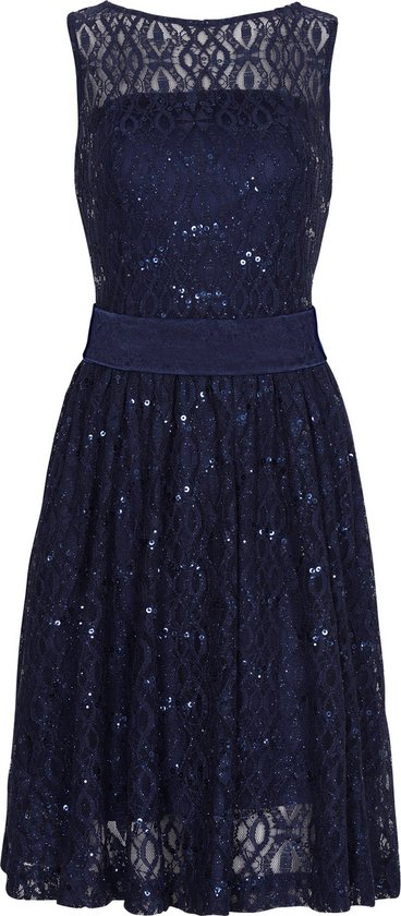 La V  Kant jurk met V hals achterkant Donkerblauw 176