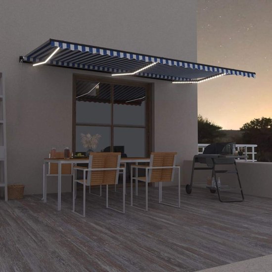 vidaXL Auvent extensible manuellement avec LED 600 x 350 cm Bleu et blanc